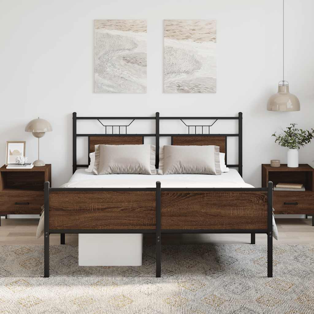 Bed Frame without Mattress Brown Oak 140x200 cm Engineered Wood