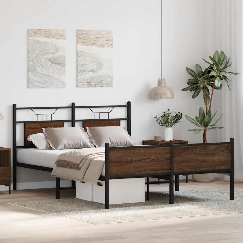 Bed Frame without Mattress Brown Oak 140x200 cm Engineered Wood