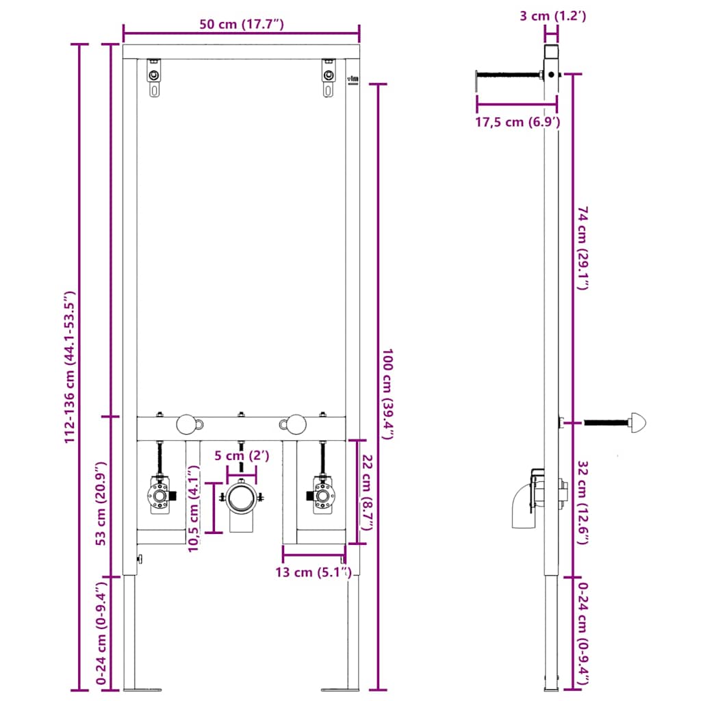 Bathroom Wall Support Manual Blue 50 x 17.5 x 136 cm Steel