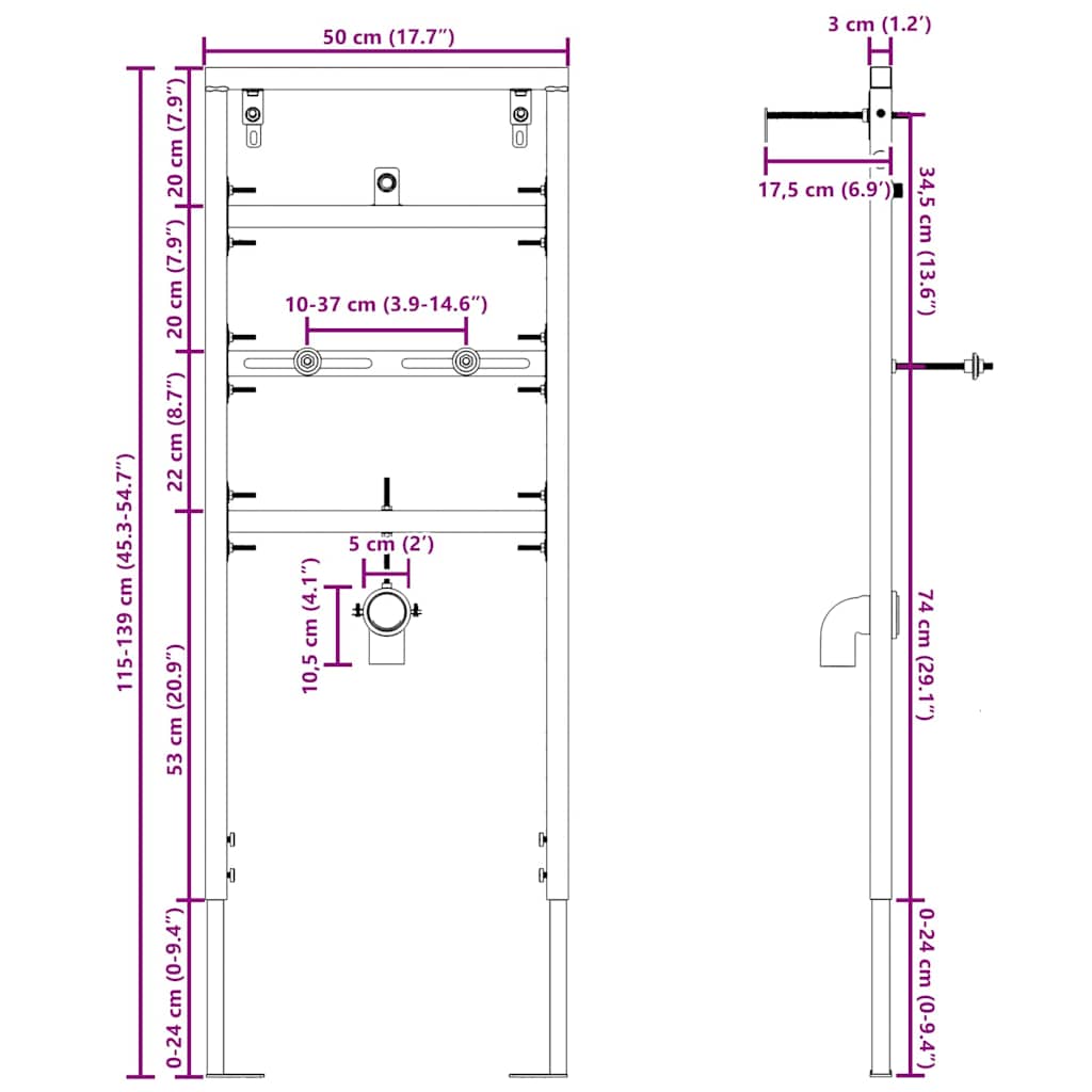 Bathroom Wall Support Manual Blue 50 x 17.5 x 136 cm Steel