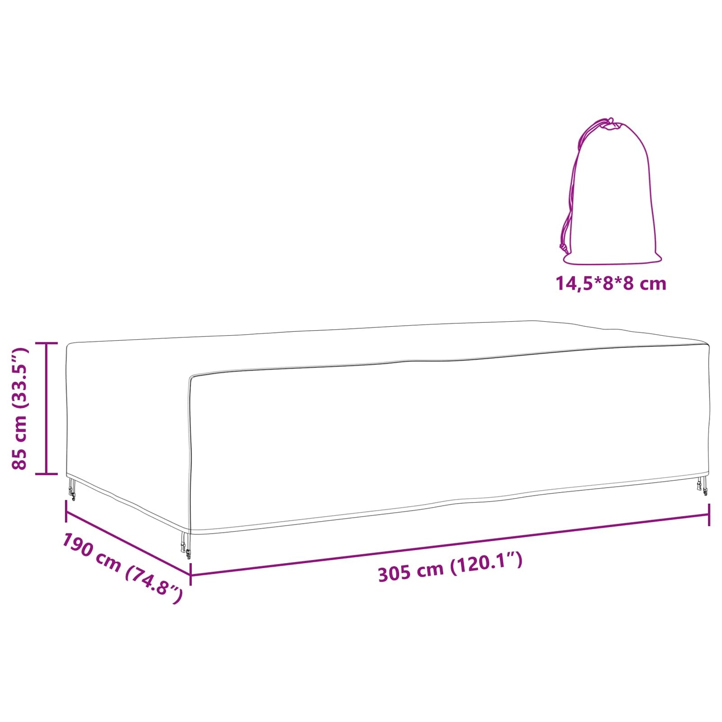 Outdoor Furniture Cover Black 305 x 190 x 85 cm 210D