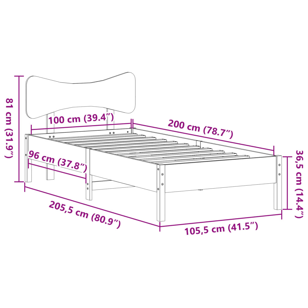 Bed Frame without Mattress White 100x200 cm Solid Wood Pine