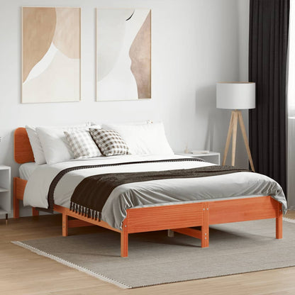 Bed Frame without Mattress Wax Brown 135x190 cm Double Solid Wood Pine