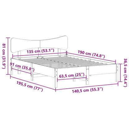 Bed Frame without Mattress Wax Brown 135x190 cm Double Solid Wood Pine