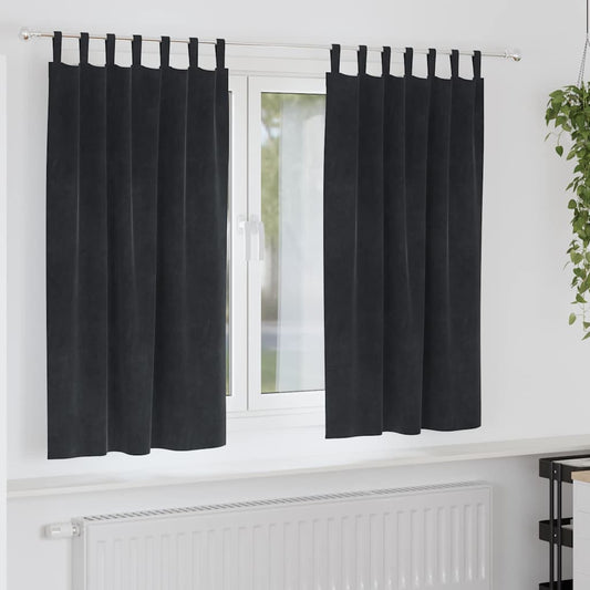 Curtains with Curtains 2 pcs Black 140 x 175 cm Velvet