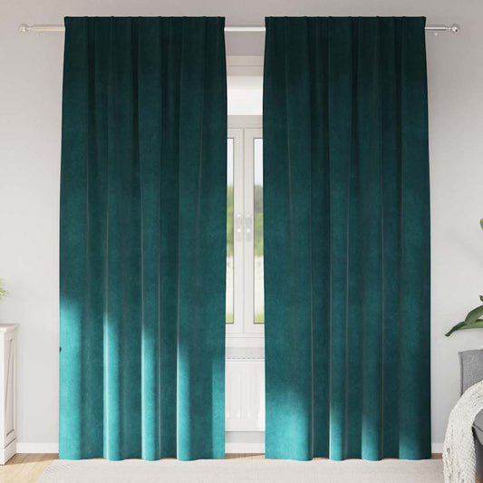 Curtains with Curtains 2 pcs Dark green 140 x 245 cm Velvet