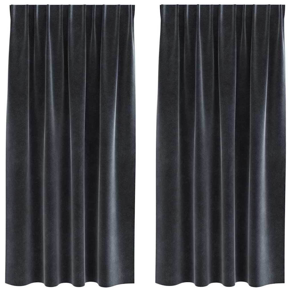 Curtains with Curtains 2 pcs Dark grey 140 x 175 cm Velvet