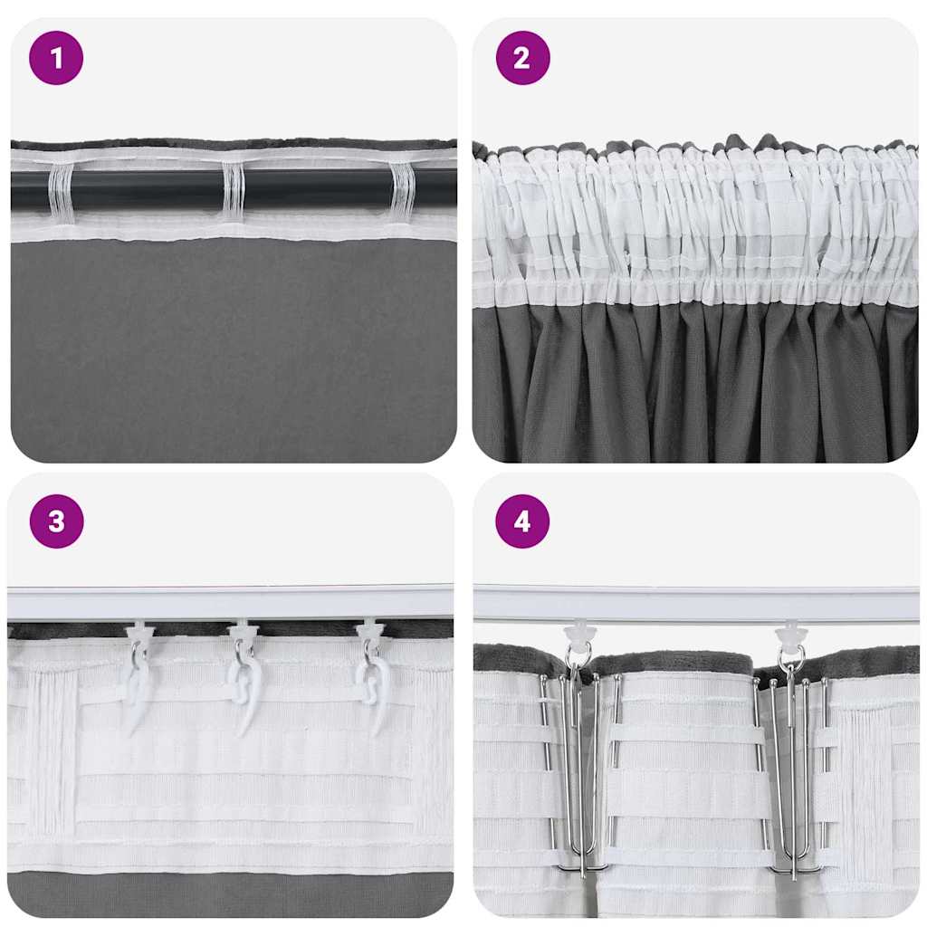 Curtain with Curtains 2 pcs Grey 260 x 140 cm Velvet