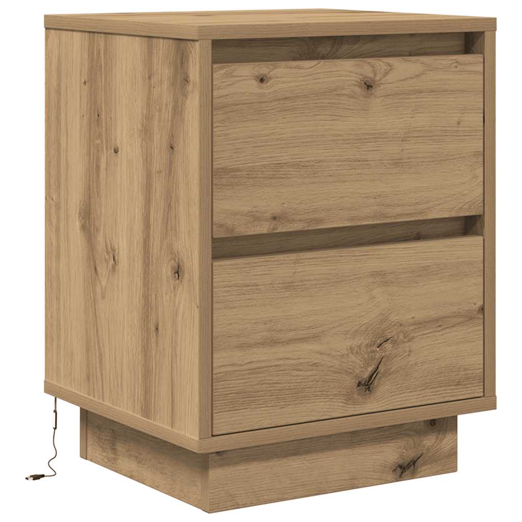 Bedside Cabinets with LED Lights 2 pcs Artisan Oak 38x34x50 cm