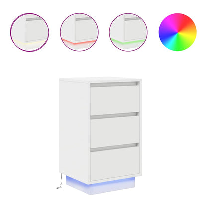 Bedside Cabinet with LED Lights White 38x34x65 cm