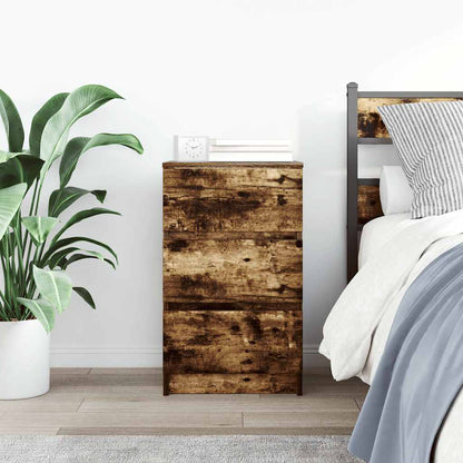 Bedside Cabinet with 3 Drawers Smoked Oak 39x35x65 cm