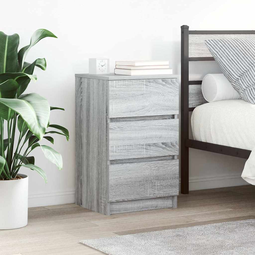 Bedside Cabinet with 3 Drawers Grey Sonoma 39x35x65 cm