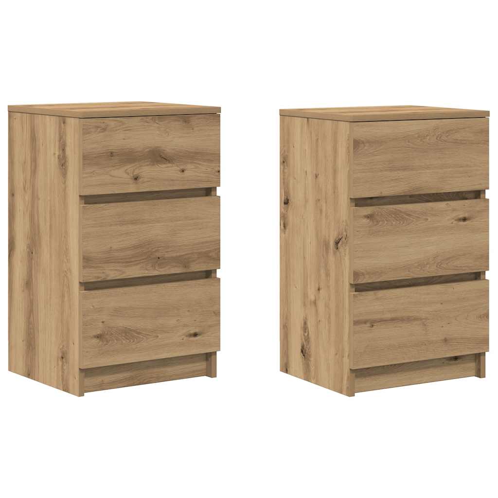Bedside Cabinets with 3 Drawers 2 pcs Artisan Oak 39x35x65 cm