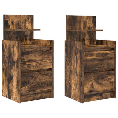 Bedside Cabinets with 2 Drawers 2 pcs Smoked Oak 38x34x80 cm