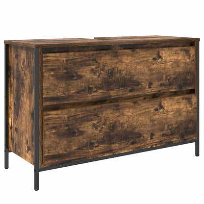Bathroom Basin Cabinet with Drawers Smoked Oak 90x34.5x60 cm
