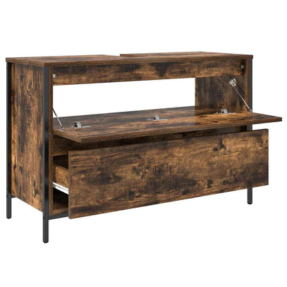Bathroom Basin Cabinet with Drawers Smoked Oak 90x34.5x60 cm