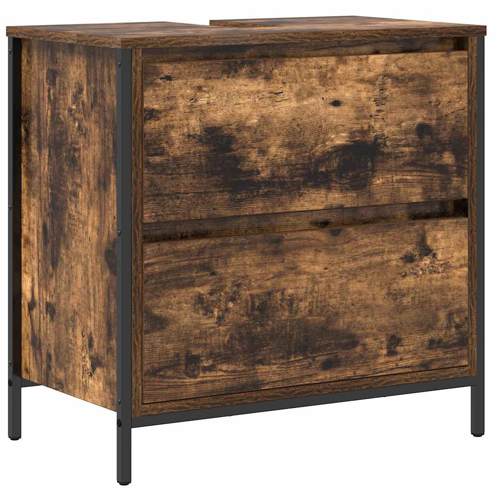 Bathroom Basin Cabinet with Drawers Smoked Oak 60x34.5x60 cm