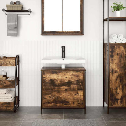 Bathroom Basin Cabinet with Drawers Smoked Oak 60x34.5x60 cm