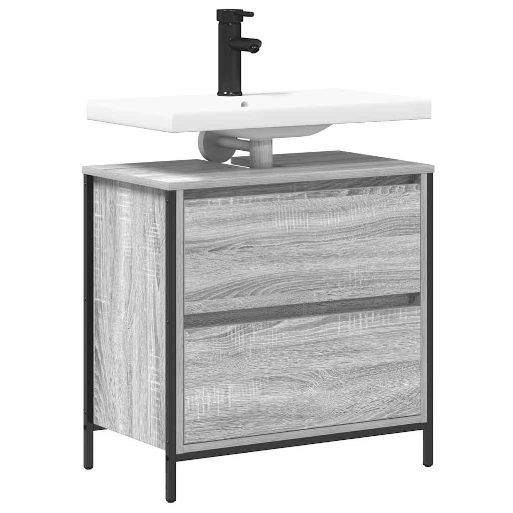 Bathroom Basin Cabinet with Drawers Grey Sonoma 60x34.5x60 cm