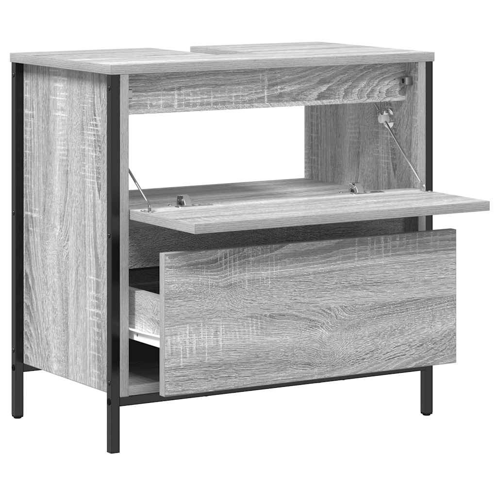 Bathroom Basin Cabinet with Drawers Grey Sonoma 60x34.5x60 cm