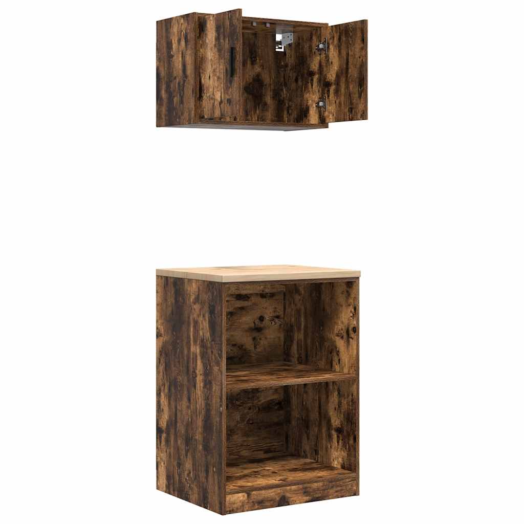 Garage Cabinets 2 pcs Smoked Oak Engineered Wood