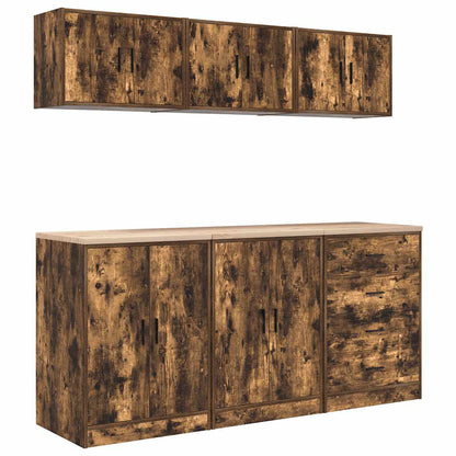 Garage Cabinets 6 pcs Smoked Oak Engineered Wood