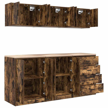 Garage Cabinets 6 pcs Smoked Oak Engineered Wood