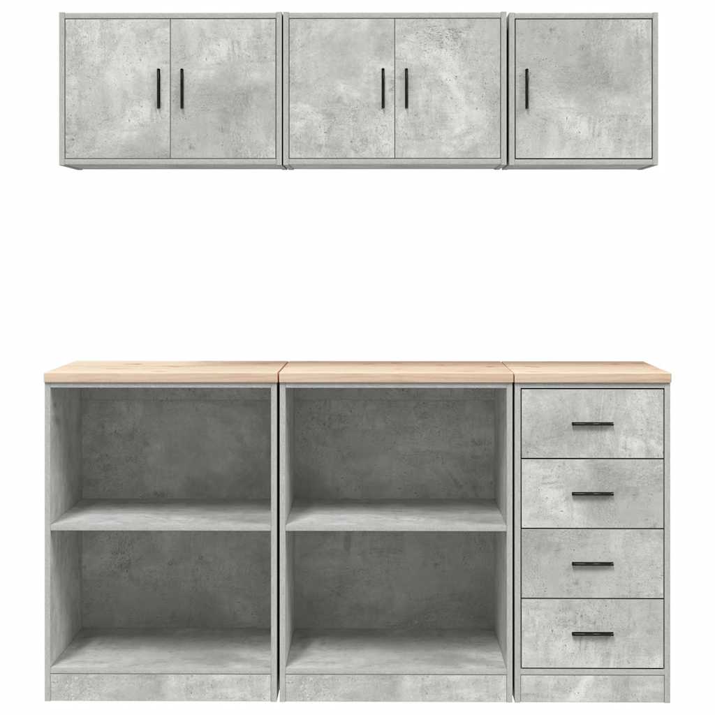 Garage Cabinets 6 pcs Concrete Grey Engineered Wood