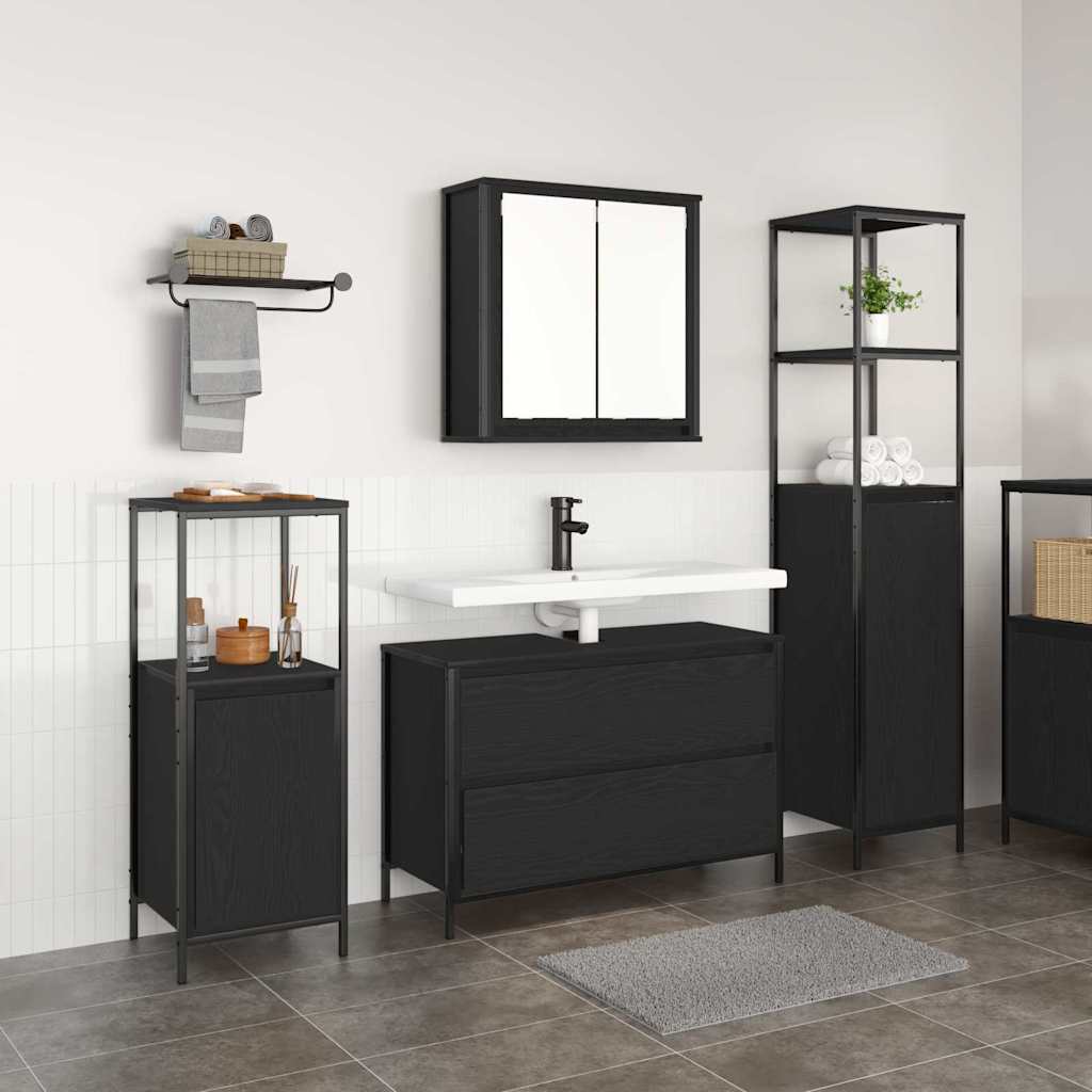 Bathroom Furniture Set with Shelf with Storage 3 pcs Black oak