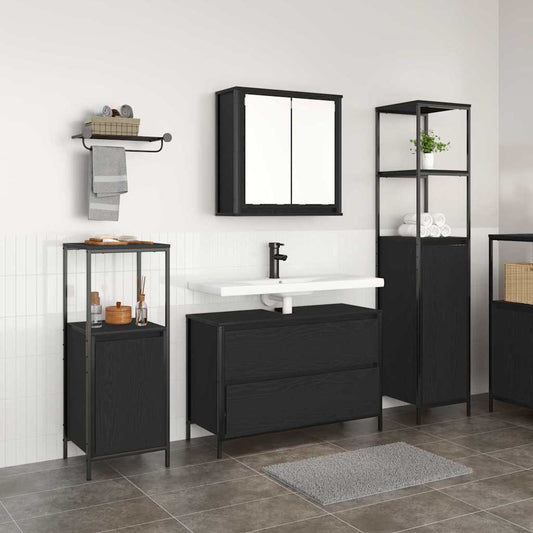 Bathroom Furniture Set with Shelf with Storage 3 pcs Black oak
