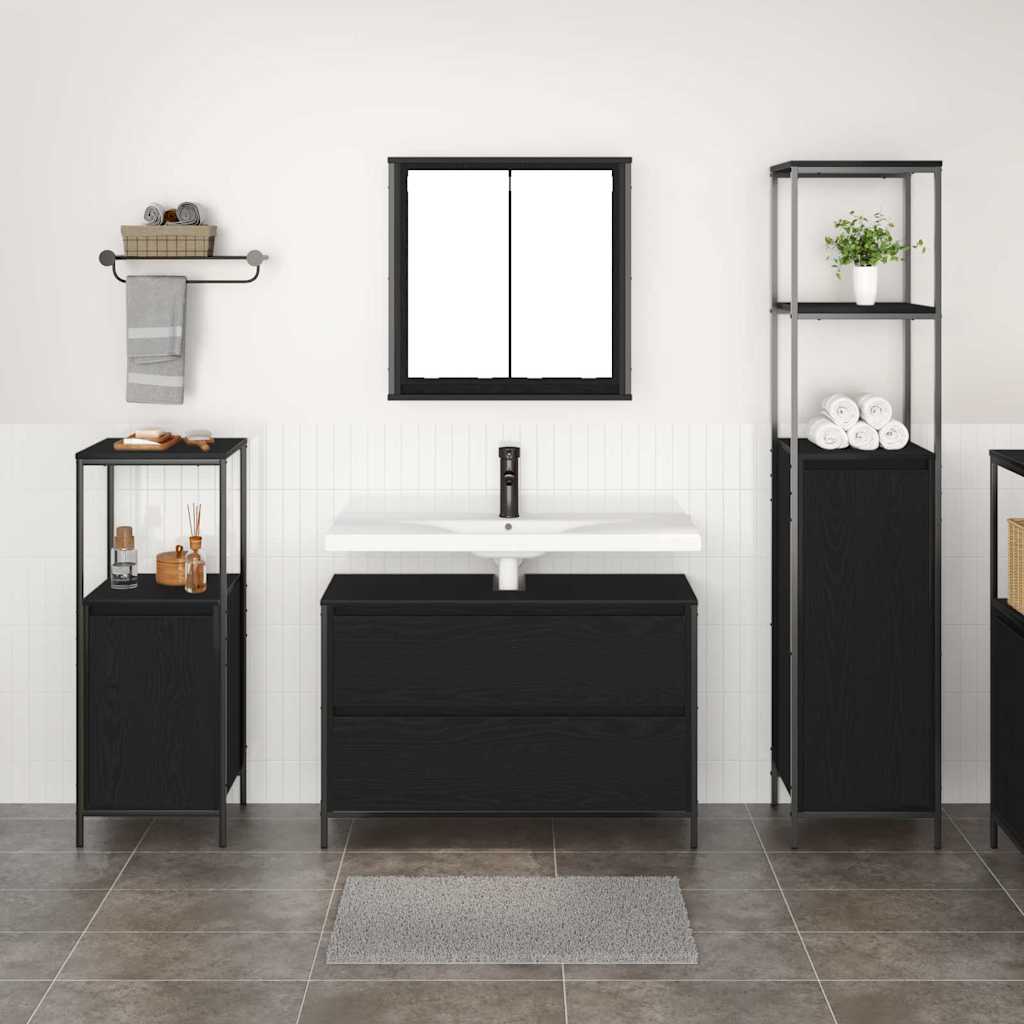 Bathroom Furniture Set with Shelf with Storage 3 pcs Black oak