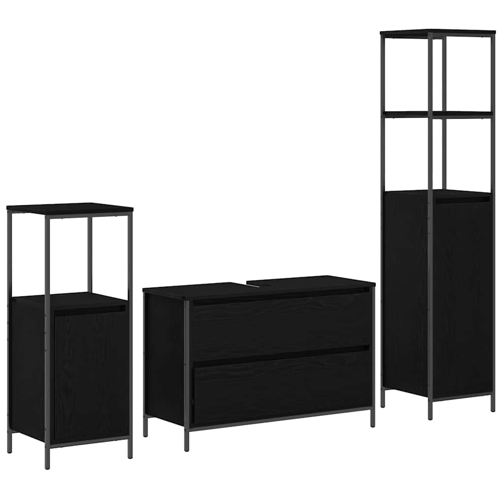 Bathroom Furniture Set with Shelf with Storage 3 pcs Black oak