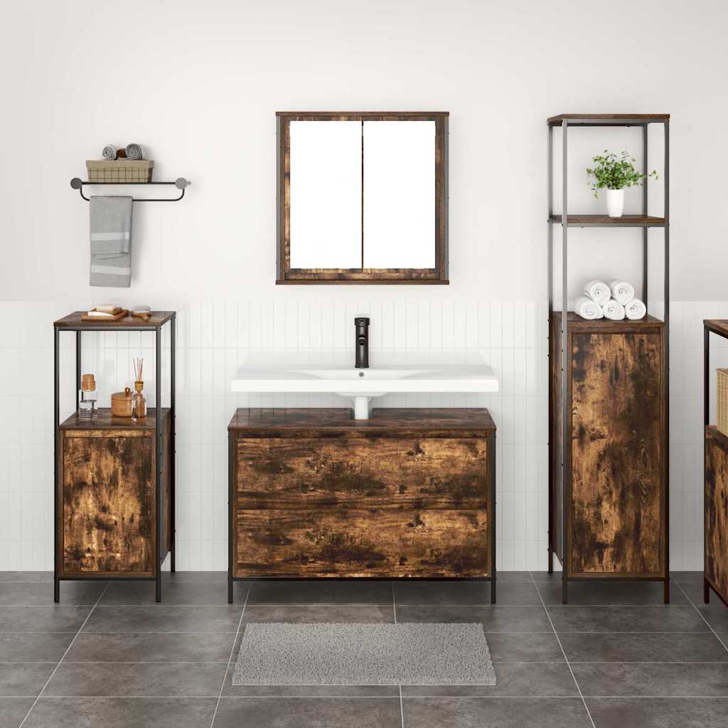 Bathroom Furniture Set 3 pcs Smoked oak 90 x 34.5 x 60 cm