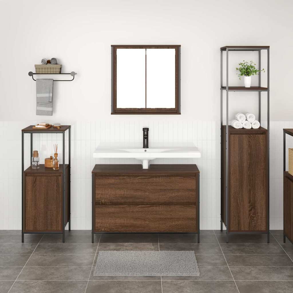 Bathroom Furniture Set 3 pcs Brown oak 90 x 34.5 x 60 cm