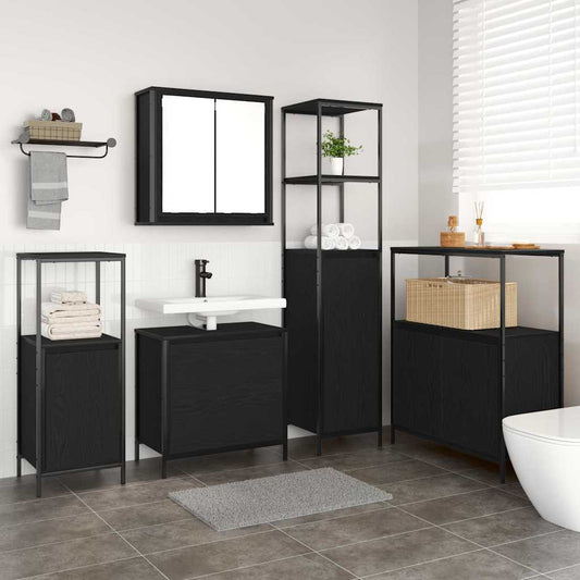 Bathroom Furniture Set with Shelf 5 pcs Black 76.5 x 35 x 95 cm