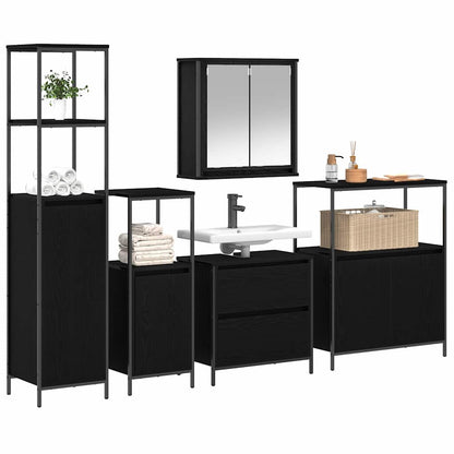 Bathroom Furniture Set with Shelf 5 pcs Black 76.5 x 35 x 95 cm