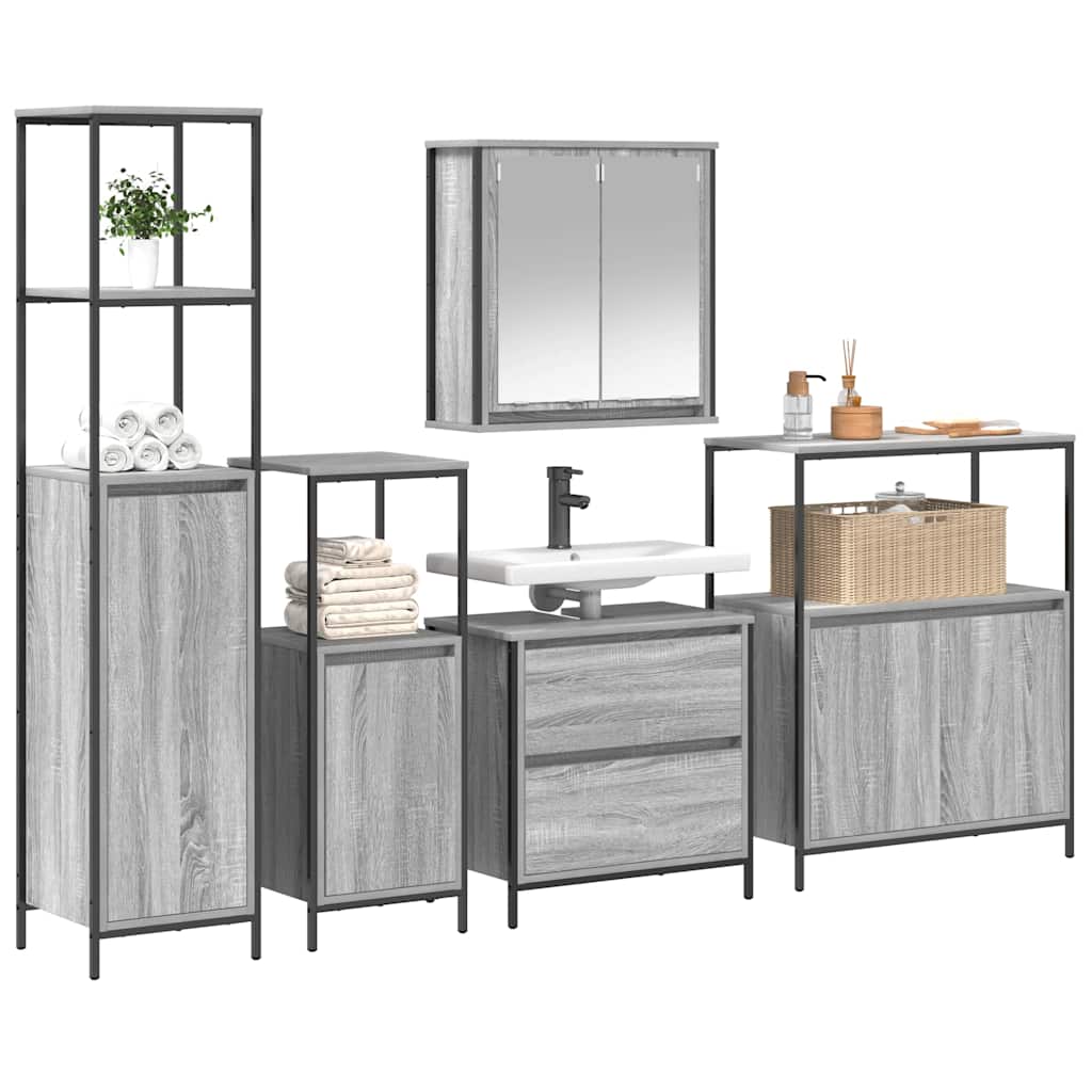 Bathroom Furniture Set with Shelf 5 pcs Grey 76.5 x 35 x 95 cm