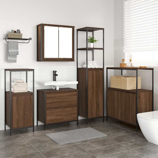Bathroom Furniture Set with Shelf 5 pcs Brown 76.5 x 35 x 95 cm