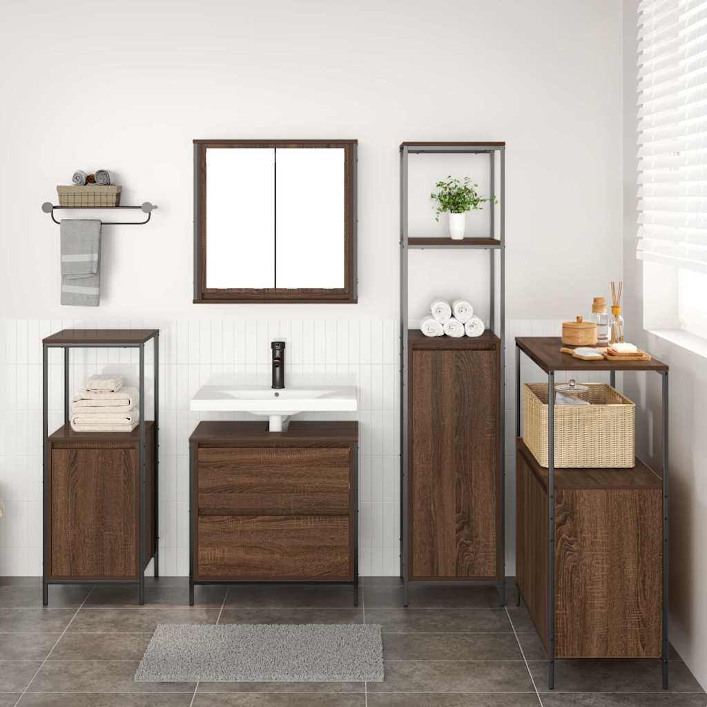 Bathroom Furniture Set with Shelf 5 pcs Brown 76.5 x 35 x 95 cm