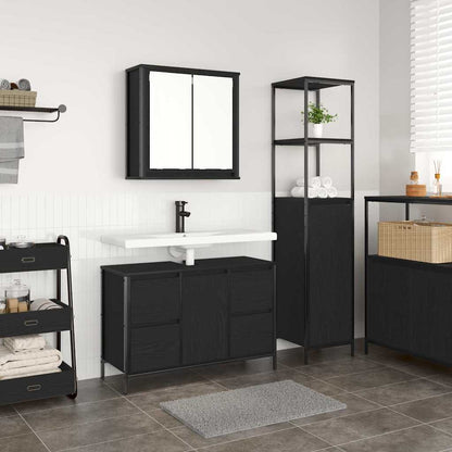Bathroom Furniture Set with Drawer with Shelf 2 pcs Black oak