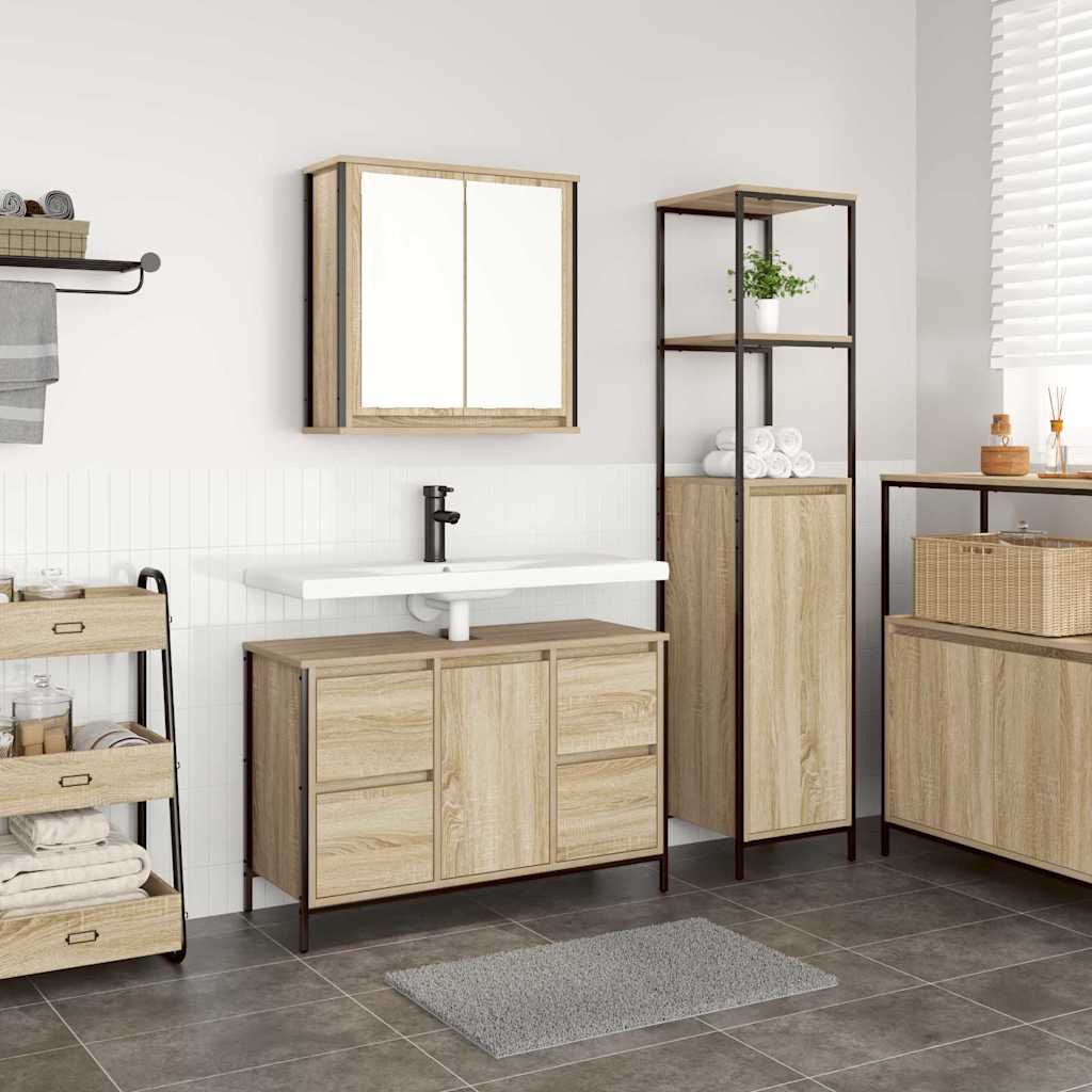 Bathroom Furniture Set with Drawer 2 pcs Sonoma Oak and Black