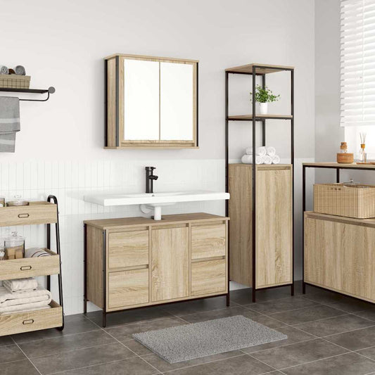 Bathroom Furniture Set with Drawer 2 pcs Sonoma Oak and Black