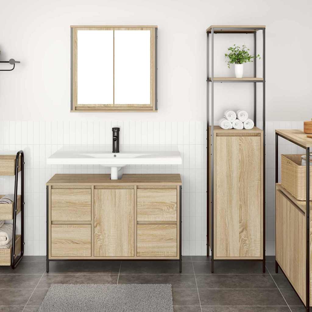 Bathroom Furniture Set with Drawer 2 pcs Sonoma Oak and Black