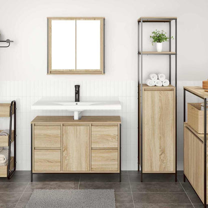 Bathroom Furniture Set with Drawer 2 pcs Sonoma Oak and Black
