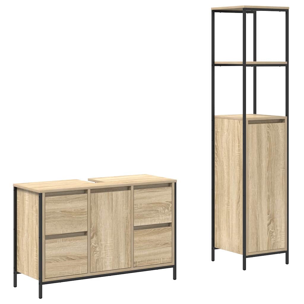 Bathroom Furniture Set with Drawer 2 pcs Sonoma Oak and Black