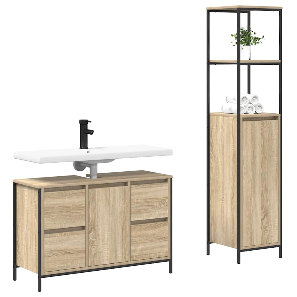 Bathroom Furniture Set with Drawer 2 pcs Sonoma Oak and Black