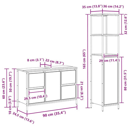 Bathroom Furniture Set with Drawer 2 pcs Sonoma Oak and Black