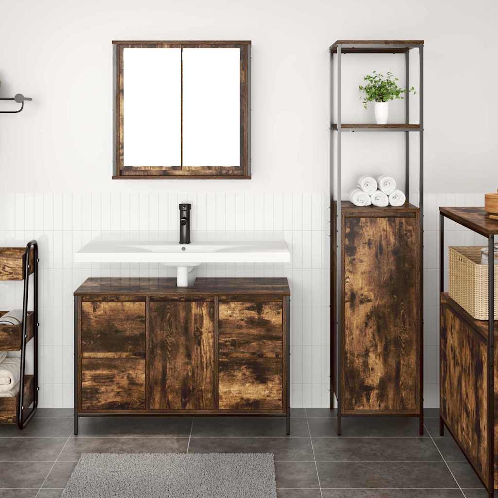 Bathroom Furniture Set with Drawer 2 pcs Smoked oak and Black
