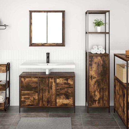 Bathroom Furniture Set with Drawer 2 pcs Smoked oak and Black