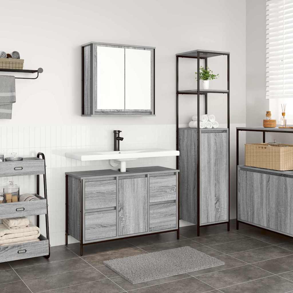 Bathroom Furniture Set with Drawer 2 pcs Grey sonoma and Black